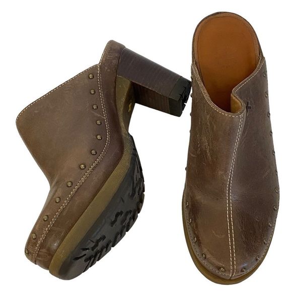 Dr Martens Una Brown Leather Chunky Heel Platform Clog Mule Shoe Sz 9 - Picture 15 of 16